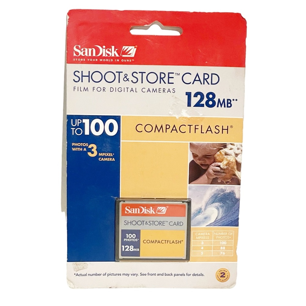 SanDisk Shoot & Store CF 128MB Compact Flash Card‎ Storage Camera Photos NEW